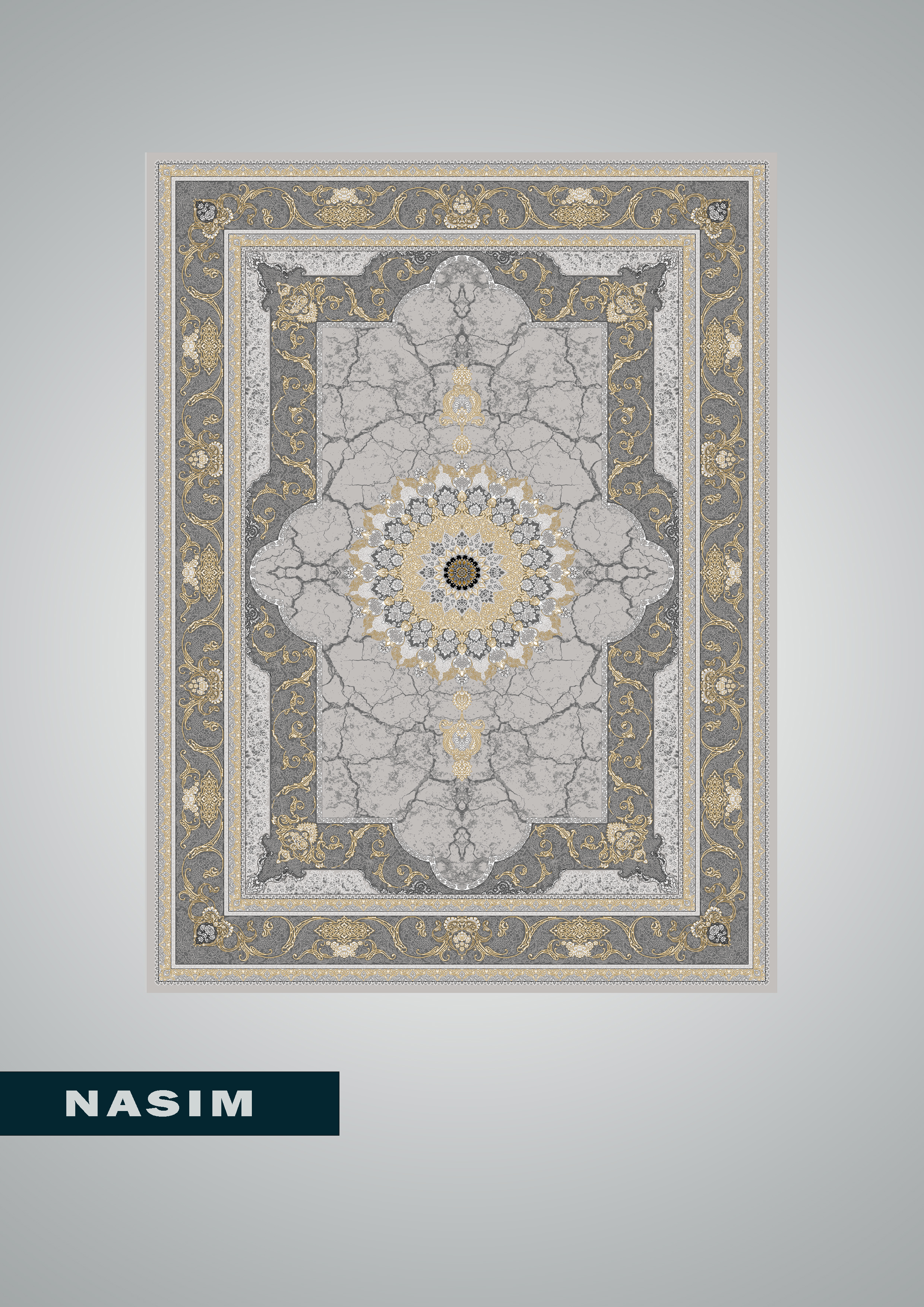 فرش 700 شانه طرح نسیم طوسی طلایی 